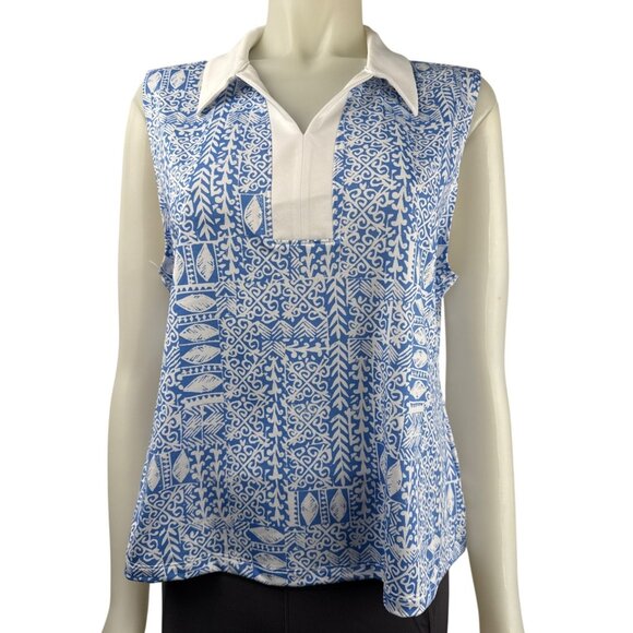 Sigrid Olsen Womens Golf & Tennis Top UPF 50 Print Sleeveless Polo Size XL - Picture 1 of 6